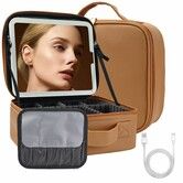 Makeup Bag With Led Mirror Travel Makeup Organizer With 3 Lighted Settings,Adjustable Dividers And Makeup Brush Storage,Color Brown