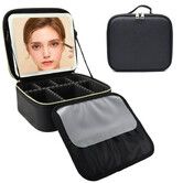 Makeup Bag With Led Mirror Travel Makeup Organizer With 3 Lighted Settings,Adjustable Dividers And Makeup Brush Storage,Color Black