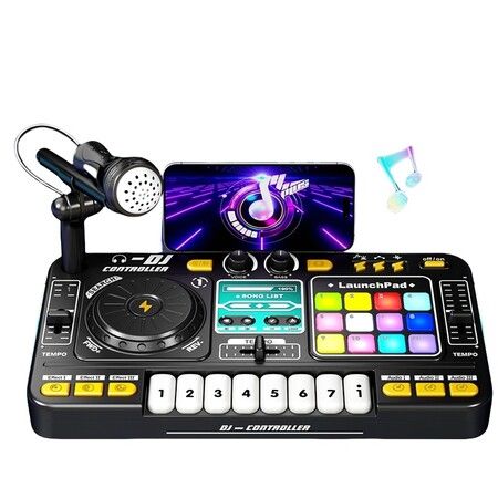Black DJ Turntable Bluetooth Light Music Rhythm Electronic Keyboard Toy Musical Instruments Gifts for Boys Girls for Birthday Christmas New Year