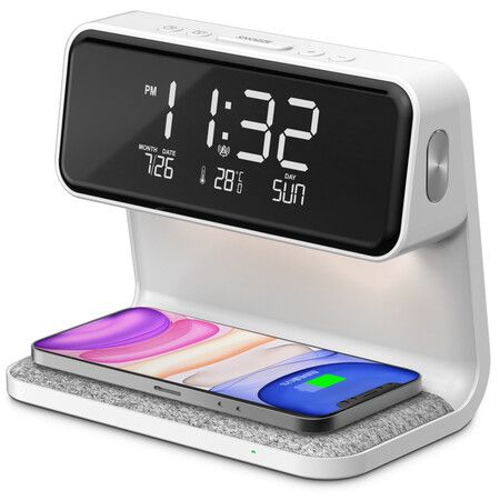 Digital Alarm Clock with Wireless Charging,Bedside Touch Lamp Bedrooms Night Light Dimmable LED Display 3 Levels of Brightness for Bedroom,Living Room