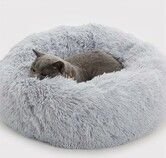 Dog Calming Donut Bed, Fluffy Plush Pet Bed Pillow Sofa , Anti Anxiety Pet Bed Cuddle Round Cushion with Non-Skid Bottom Washable,Light Gray(S-50cm)
