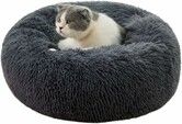 Dog Calming Donut Bed, Fluffy Plush Pet Bed Pillow Sofa , Anti Anxiety Pet Bed Cuddle Round Cushion with Non-Skid Bottom Washable,deep Gray(S-50cm)