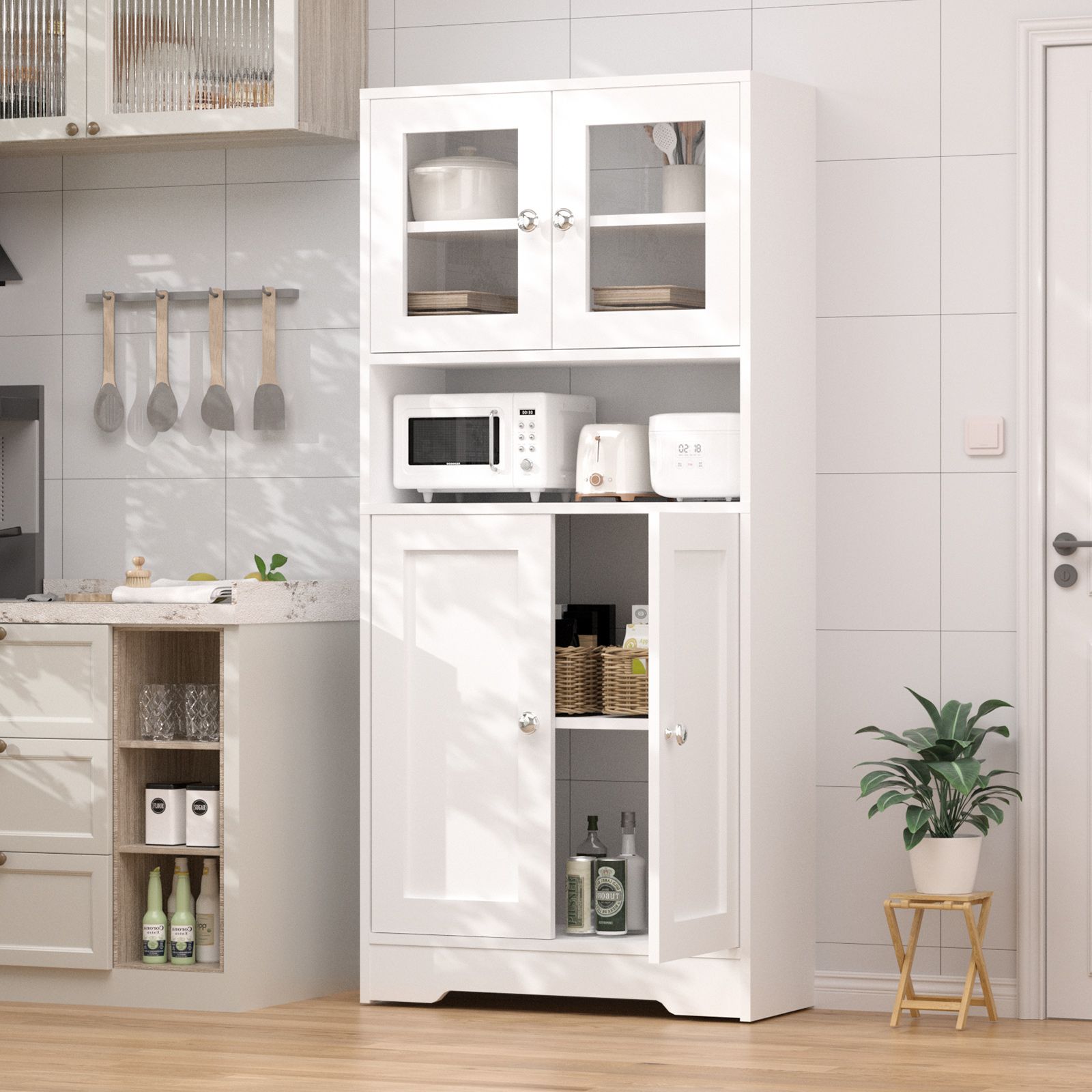 Modern Bathroom Cabinet Unit Pantry Cupboard Bookcase Filing Display Shelving Floor Free Standing for Kitchen Bedroom Laundry Room Office 60x30x128cm