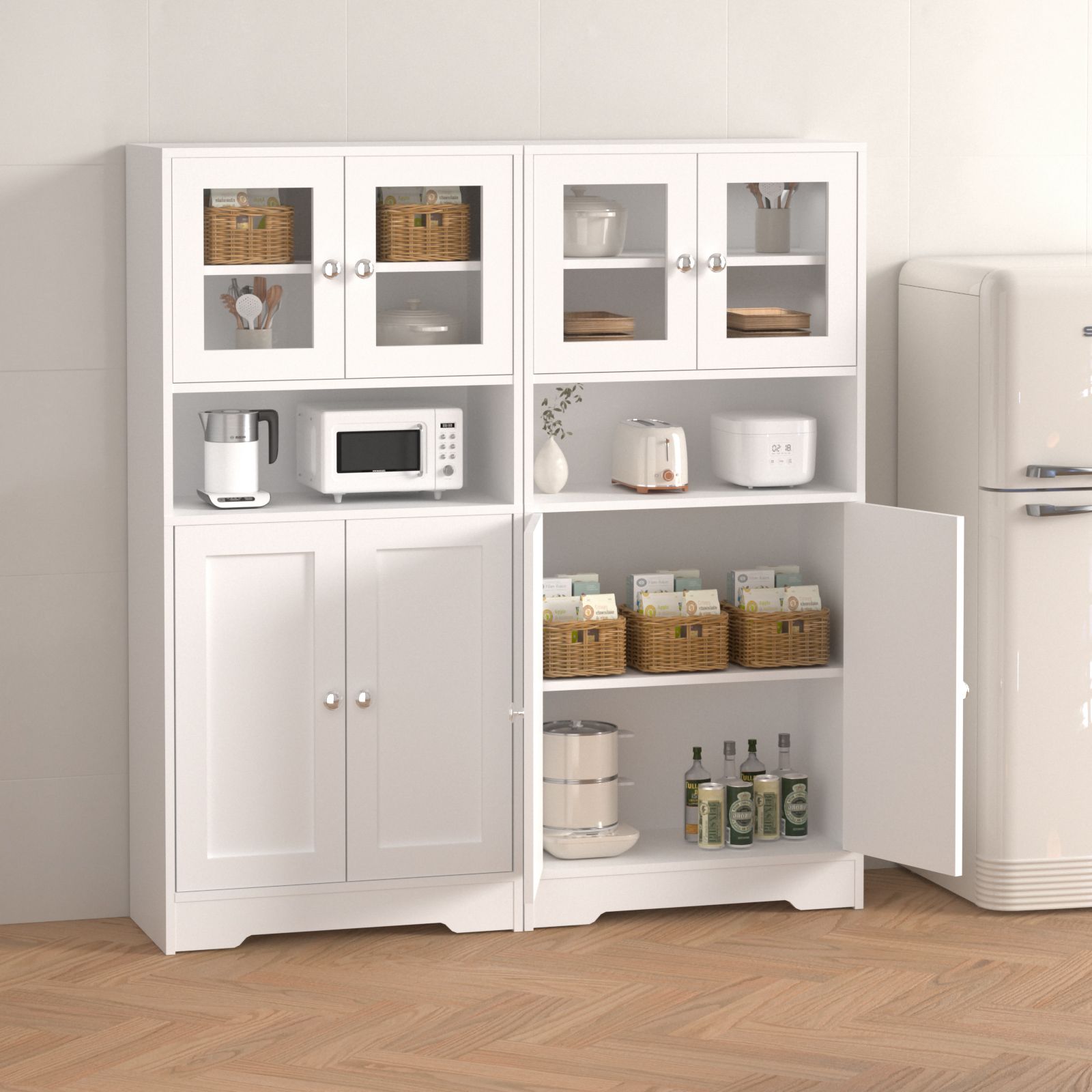 Modern Bathroom Cabinet Unit Pantry Cupboard Bookcase Filing Display Shelving Floor Free Standing for Kitchen Bedroom Laundry Room Office 60x30x128cm