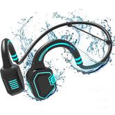 Bone Conduction Swimming Headphones, IP68 Waterproof Open-Ear, Underwater Sport Headphones for Swim, Workout, Cycling (Blue)