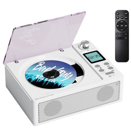 Portable CD Player Bluetooth with Remote Control,Rechargeable Music Player Built-in FM Radio,Stereo Speaker Support USB AUX TF,White