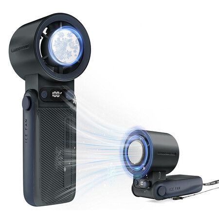 Handheld Fan with Ice Cooler, 6000mAh Rechargeable Battery Powered Portable Fan, Mini Personal Hand Held Fan for Travel Outdoor, Grey