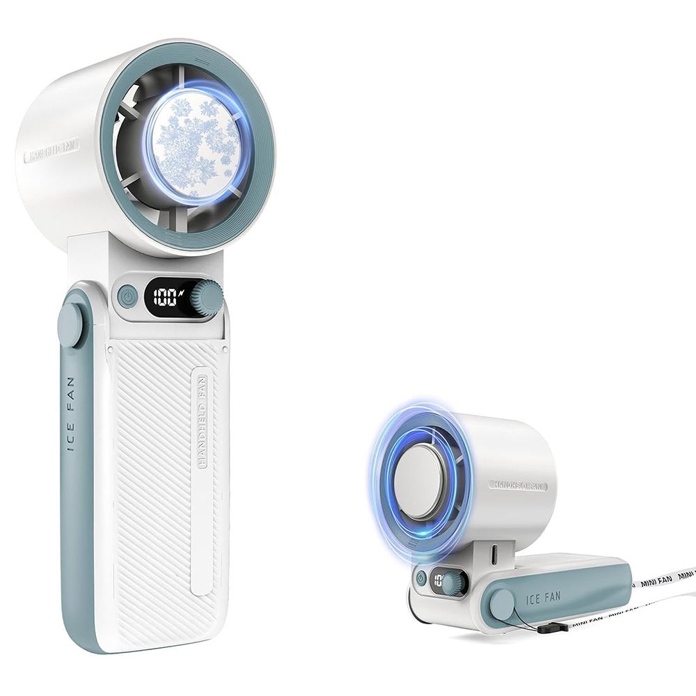 Handheld Fan with Ice Cooler, 6000mAh Rechargeable Battery Powered Portable Fan, Mini Personal Hand Held Fan for Travel Outdoor, White
