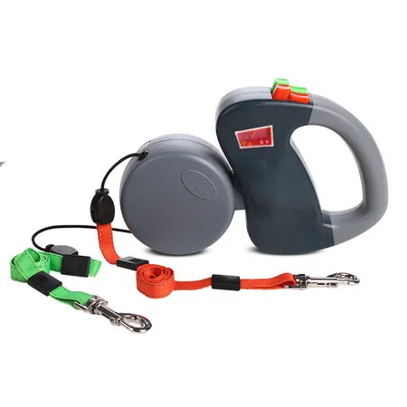 Dual Dog Retractable Leash, Auto Untangles, Supports Up To 50lb Dogs, 10ft Distance Each Dog, Color Coded Control, Waterproof