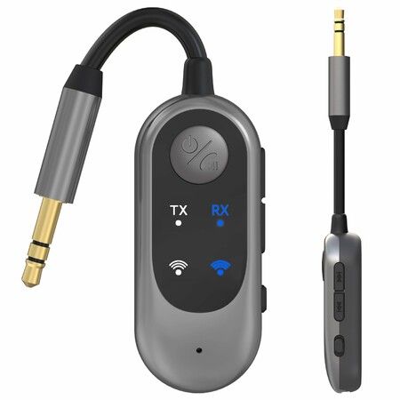 2-in-1 Bluetooth Wireless Audio Transmitter for Headphones or BT Devices - 3.5mm Audio Jack Adapter for TV,Airplane,Car,PC,Gym Equipment
