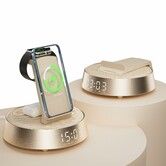 Alarm Clock with Wireless Charging Station,Bedroom Clock with Adjustable Night Light,Bluetooth Speaker