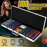 500Pcs Poker Chips Play Set Professional Texas Holdem Blackjack Aluminium Case Decks Cards Dice Small Big Blinds Button Party Gambling Casino Games