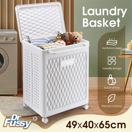 Laundry Basket Hamper Washing Dirty Clothes Storage Organiser Bin Folding 2 Section Sorter Lid Wheels Rolling 100L Collapsible Plastic Holder Bathroom
