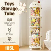 Kids Toys Storage Tube Box Stuffed Animal Zoo Plush Soft Doll Stuffies Display Cabinet Playroom Bedroom Organiser Vertical Container Wheels 181x38cm