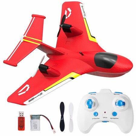 Remote Control Wireless Airplane Toy,Gravity Gliders Airplane With Lights,Rc Float Plane,2.4G 2 Channels RC Remote Control Fighter Model Toy Red