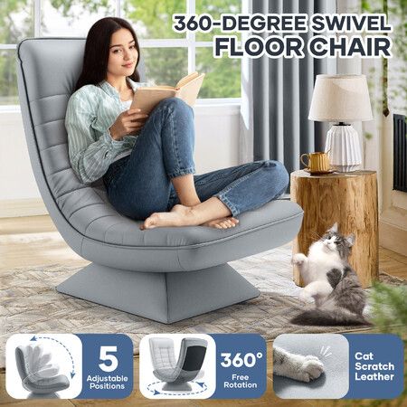 Floor Chair Sofa Bed Lounge Recliner Couch Comfortable Chaise Folding 360 Degree Swivel Lazy Lounger Adjustable Ground Seat Support for Reading Gaming