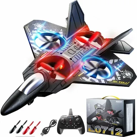 Foam Remote Control Airplane for Ages 3+,Remote Control Jet with Lights,360 Degree Flips,Auto Hover,Headless Mode,One-Key Take Off & Landing