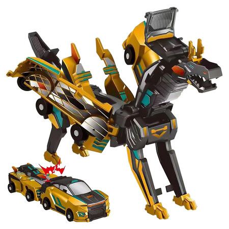 Collision Transforming Car Toy, Transformation Car Toy with Crash and Transform Feature, for Age 3 Up Boys and Girls, Golden