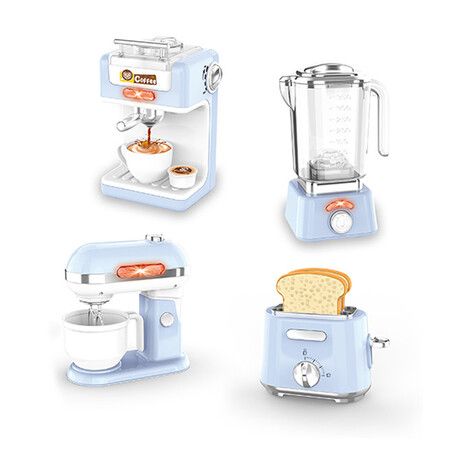 Blue 4 In 1 Kitchen Toy Set Coffee Maker Bread Maker Egg Beater Juicer Small Appliance Toy Set Suitable For Aged 3 And Up