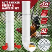 Chicken Bird Feeder Water Dispenser Automatic Waterer Poultry Food Drinker 4L Auto Chick Chook Duck Hen Feeding Drinking Cup Bowl PVC Pipe Coop Fence