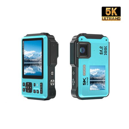5K Underwater Camera, 64MP 5 Meters Waterproof Digital Camera with 32GB Card, Autofocus Floatable Waterproof Camera for Snorkeling, Surfing, Swimming