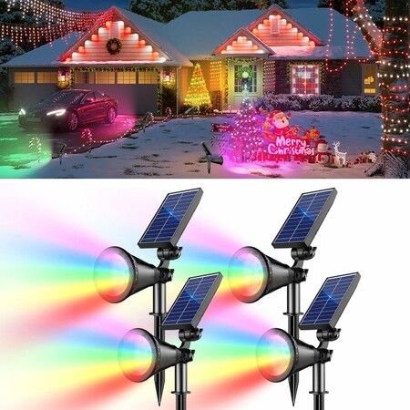 Solar Spot Lights Outdoor,36 LEDs Solar Landscape Lighting with 2200mAh,Outdoor Lights Auto On/Off 2-in-1 Wall or Ground Solar Powered 4 Pack (Multicolor)