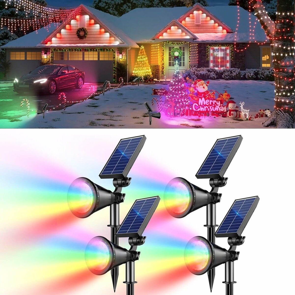 Solar Spot Lights Outdoor,36 LEDs Solar Landscape Lighting with 2200mAh,Outdoor Lights Auto On/Off 2-in-1 Wall or Ground Solar Powered 4 Pack (Multicolor)