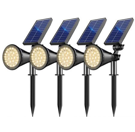 Solar Spot Lights Outdoor,36 LEDs Solar Landscape Lighting with 2200mAh,Outdoor Lights Auto On/Off 2-in-1 Wall or Ground Solar Powered 4 Pack (Warm White)
