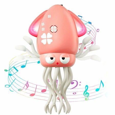 Dancing Octopus Baby Toy,Electric Crawling Octopus Tummy Time Toy,Rechargeable Magic Dancing Music Squid for Age3+,Birthday Gifts,Funny Squid (Pink)