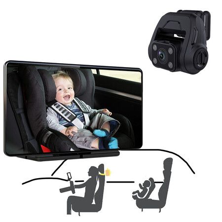 7 Inch Car Monitor With 2K HD Camera, Wireless Backseat Infant Camera with 64GB SD Card, Night Vision and Rotating View