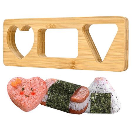 Musubi Press Onigiri Mold Kit, Large Bamboo Classic Rice Shaper Musubi Ball Sushi Maker Mold Tools for Home DIY Family Lunch Bento Picnic Snack Kitchen