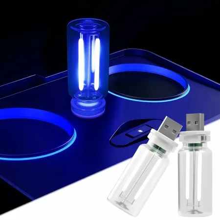 2 PCS Car USB Night Light Bulb,Touch Dimmable Car Interior Ambient Lights,Portable Mini USB Retro Glass Bottle Lamp Decorations (Blue)