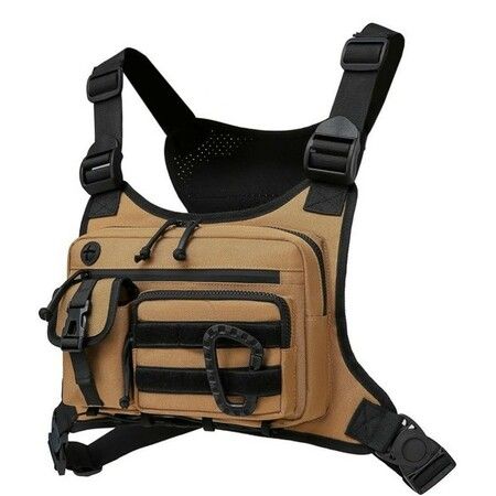 Outdoor Chest Bag for Men and Women, Tactical Vest for Running Cycling, EDC Chest Pack Rig for Sports and Workouts (Khaki)
