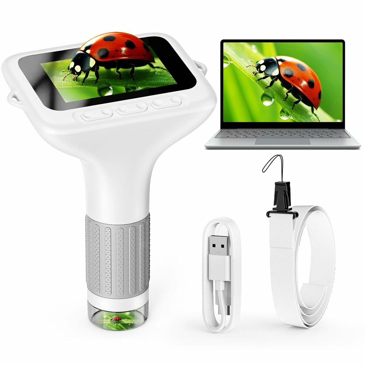 3.0 Inch Microscope Handheld Pocket Magnifying Glass with Lights 1000X HD Color Screen Magnification Bug Collector Insects Ladybugs Jewelry Coins-White