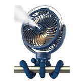 Misting Stroller Fan, 4000mAh Battery Operated Portable Fan with Light and 360 Degree Pivoting, Personal Fans, Blue