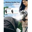 Misting Stroller Fan, 4000mAh Battery Operated Portable Fan with Light and 360 Degree Pivoting, Personal Fans, Black