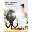 Misting Stroller Fan, 4000mAh Battery Operated Portable Fan with Light and 360 Degree Pivoting, Personal Fans, Black