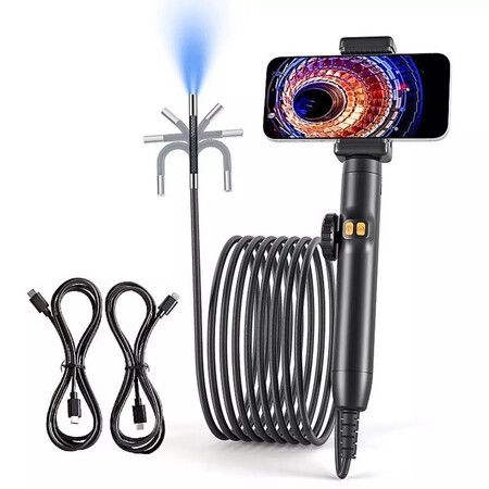 Two-Way 360 Degree Rotation Articulating Borescope with Light for iOS and Andriod 1080P Endoscope Inspection Camera 8mm Probe Waterproof Lens