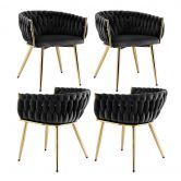1 Set of 4 Artiss Dining Chairs Velvet Armchair Black