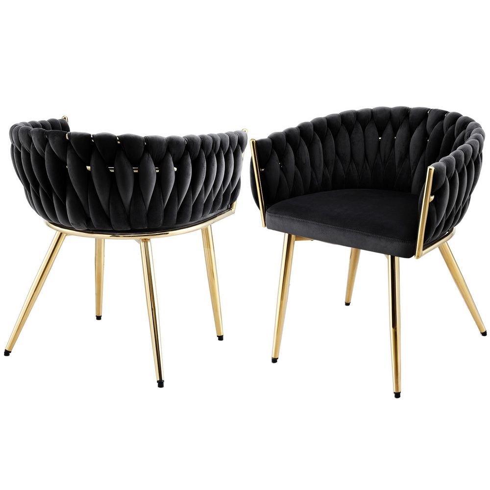 1 Set of 2 Artiss Dining Chairs Velvet Armchair Black
