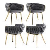1 Set of 4 Artiss Dining Chairs Velvet Armchair Grey