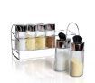 6 x Glass Containers Canisters Kitchen Storage with Stainless Steel Holder Tray Rack
