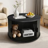 Round Coffee Table Bedside Sofa Side Storage End Tea Cafe Cocktail Nightstand Couch Lounge Lamp Desk Shelves Modern Black Sliding Door Room Furniture