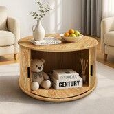 Round Oak Coffee Table Bedside Sofa Side Storage End Tea Cafe Night Stand Couch Lounge Cocktail Lamp Desk Shelves Modern Sliding Door Room Furniture