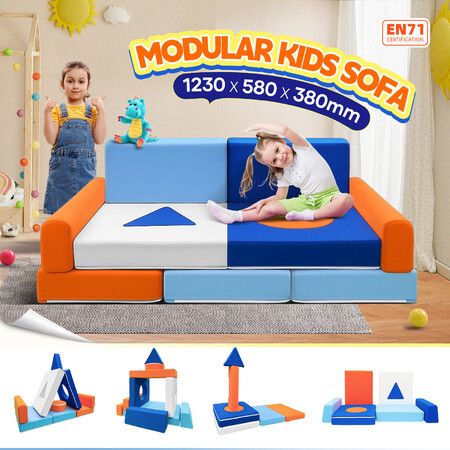 Kids Sofa Set Modular Couch Play Lounge Chair Ball Pit Toddler Playset Sectional Convertible Cushion Comfy Armchair Bed Activity Centre Playroom 11Pcs
