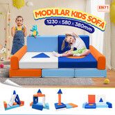 Kids Sofa Set Modular Couch Play Lounge Chair Ball Pit Toddler Playset Sectional Convertible Cushion Comfy Armchair Bed Activity Centre Playroom 11Pcs