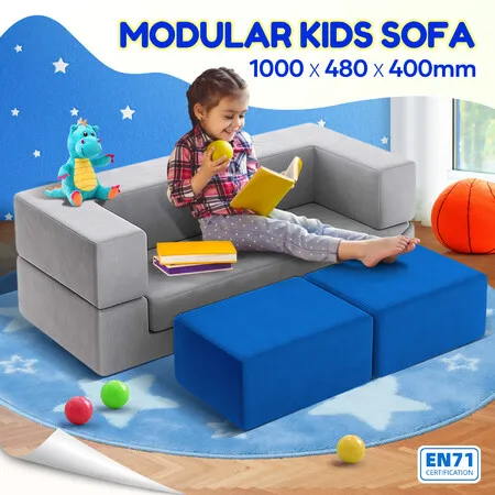 Kids Modular Sofa Set Play Couch Chaise Lounge Chair Ball Pit Toddler Playset Sectional Cushion Comfy Sleep Bed Activity Centre Playroom Convertible