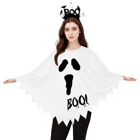 1Pack Halloween Costumes Woman Ghost Halloween Poncho for Women, One Size, Ghost