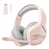 Wireless Gaming Headset with 2.4GHz for PS5, PS4, PC, Bluetooth Gaming Headset with Microphone, 50MM Headphones for Laptop (Pink)