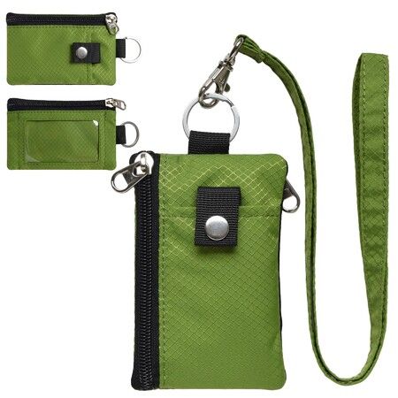 Minimalist RFID Blocking Small Wallet with ID Window,WaterResistant Zip Id Case Wallet with Lanyard Keychain for Cards,Cash,Travel,Women,Men (Green)